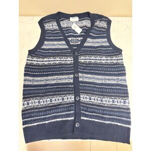 Old Navy‎ Mens Fair Isle Knit V-Neck Button Front Sweater Vest Blue Size S